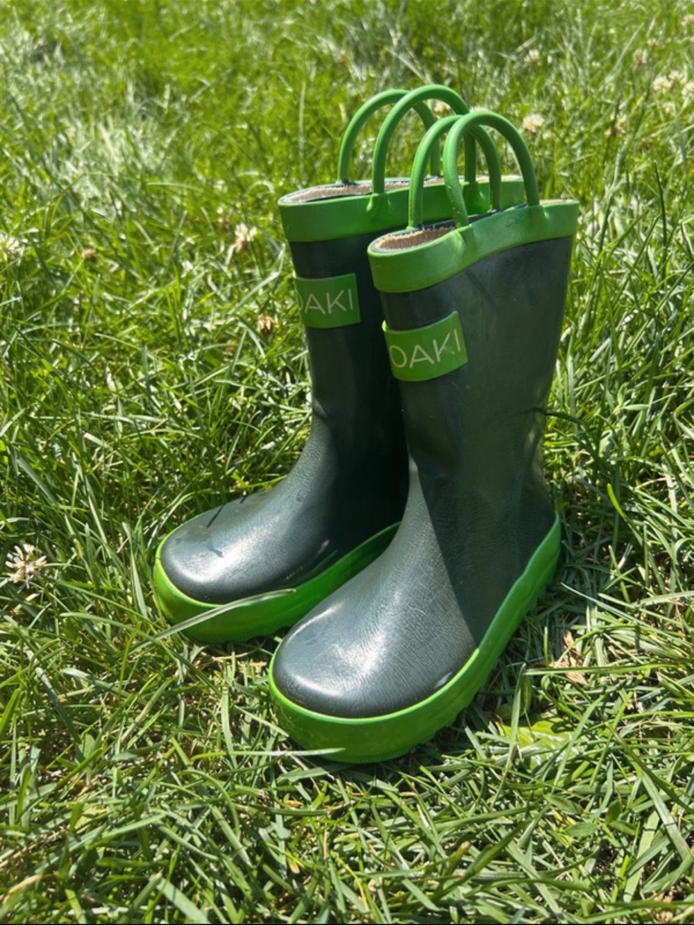OAK Kids Dark Green Rain Boots with Bright Green Trim